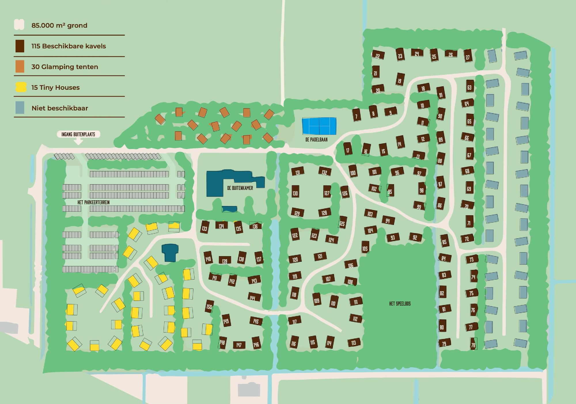 Plattegrond van Buitenplaats Anders met genummerde kavels